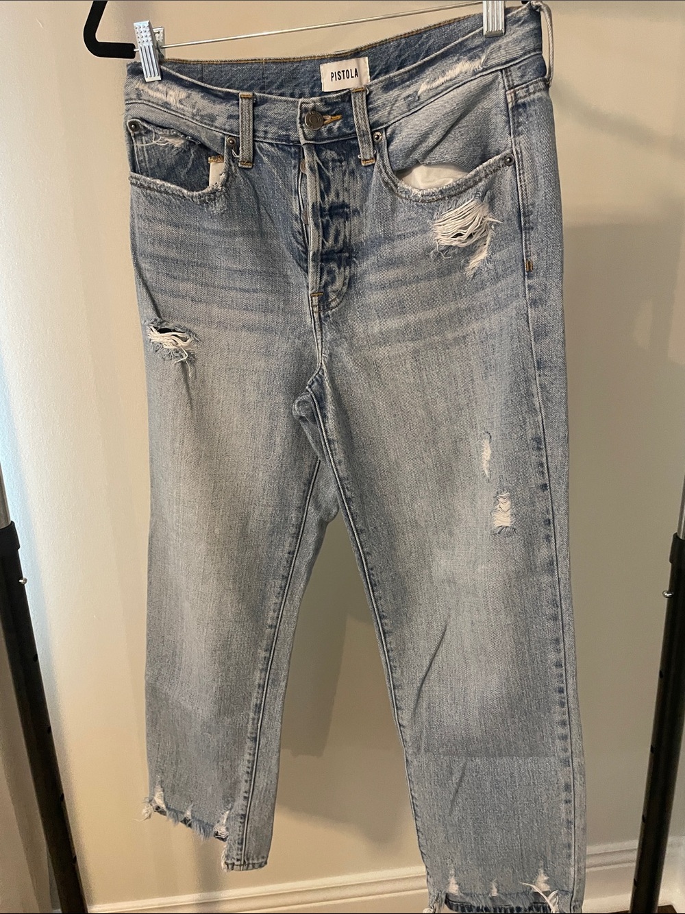 pistola light blue distressed straight-leg jeans